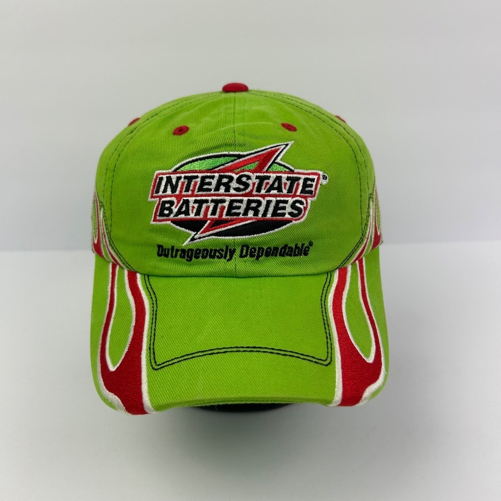 Vintage 90s Interstate Batteries Kyle Busch Hat Cap Strap Back Adjustable Green